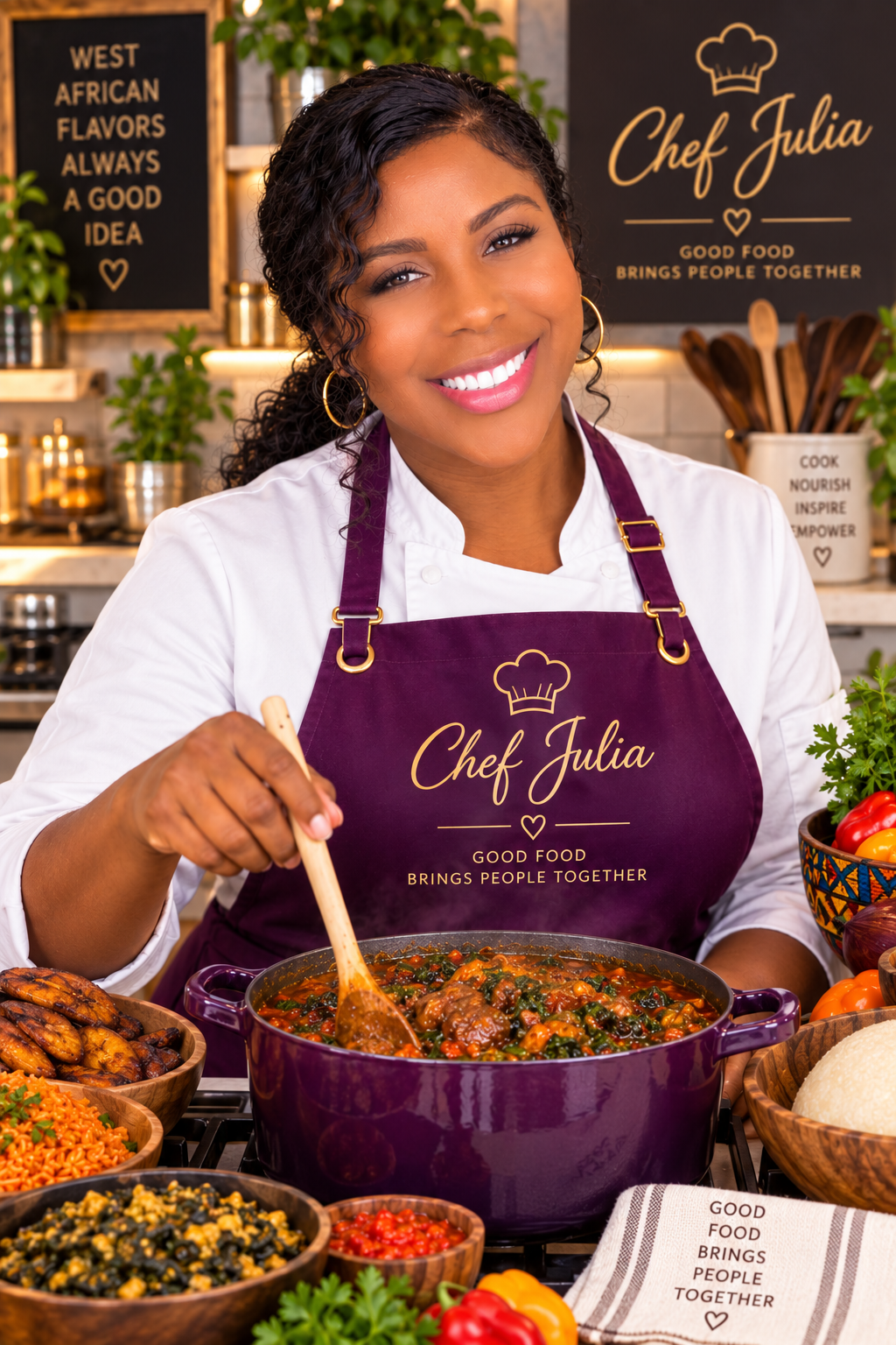 Chef Julia preparing West African food in the Jowill’s Kitchen
